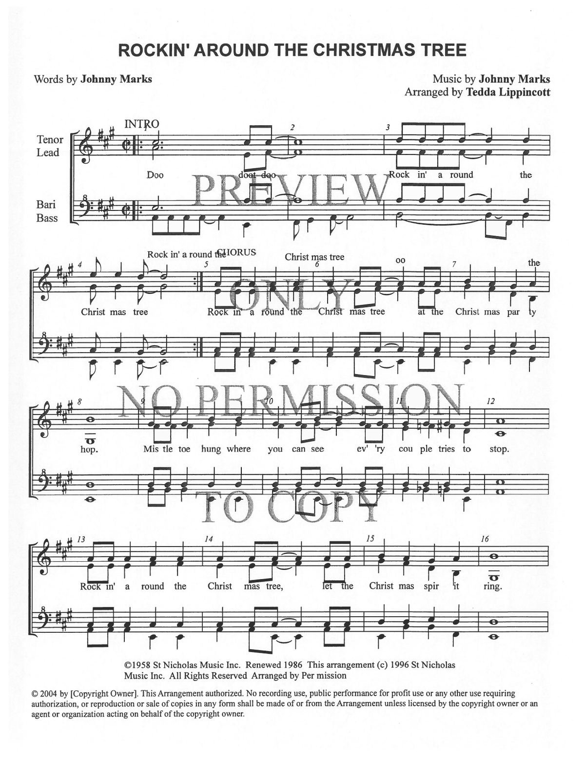 Rockin' Around The Christmas Tree — sheet music preview, arranged by Tedda Lippincott