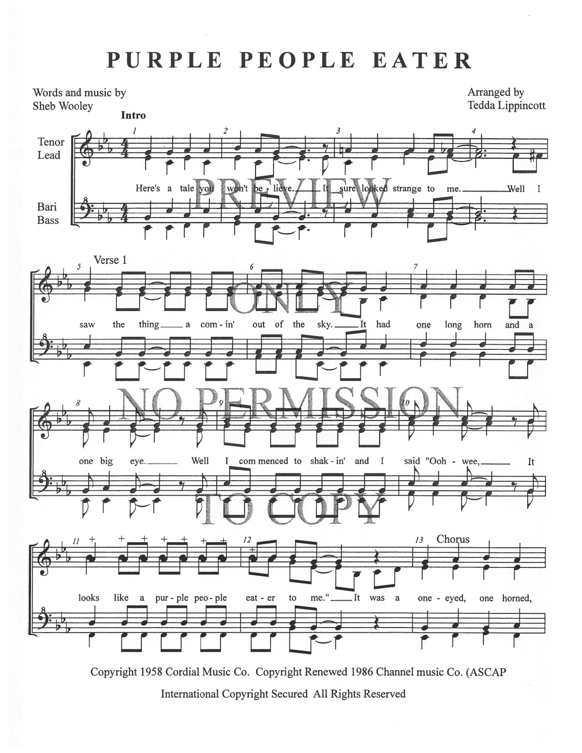 Purple People Eater — sheet music preview, arranged by Tedda Lippincott