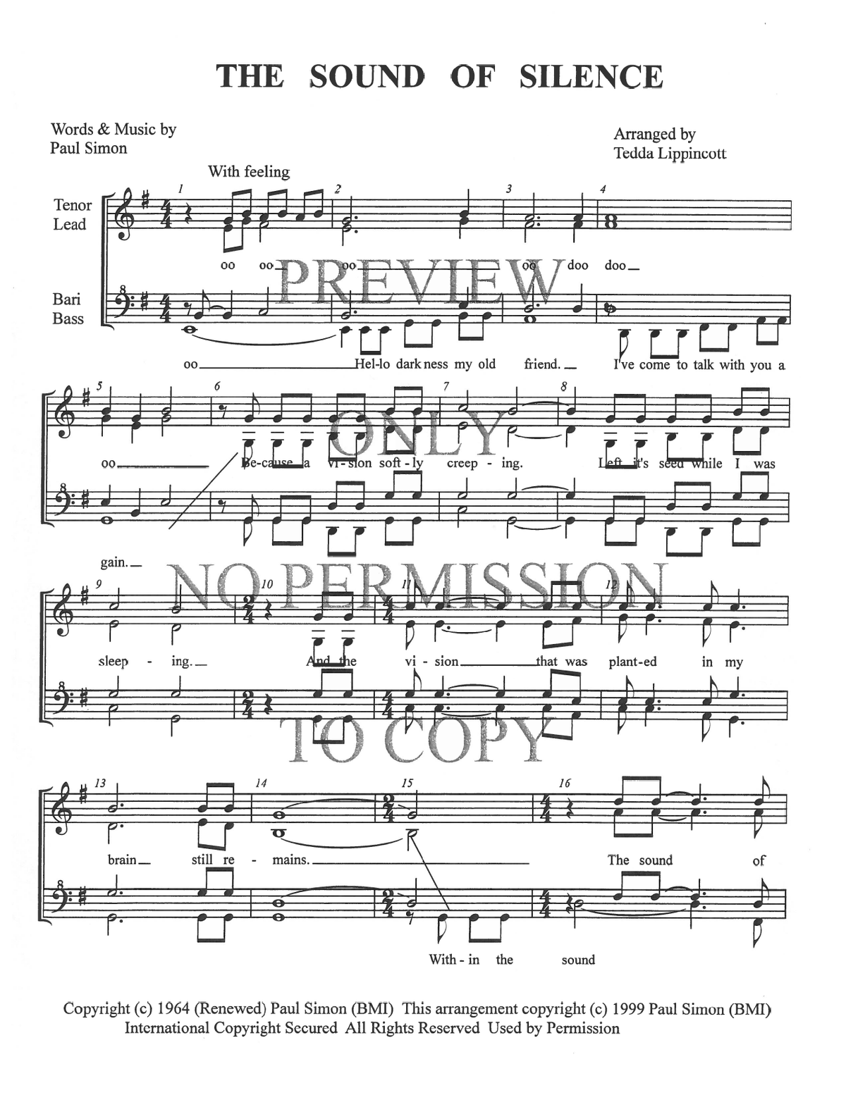 The Sound Of Silence — sheet music preview, arranged by Tedda Lippincott
