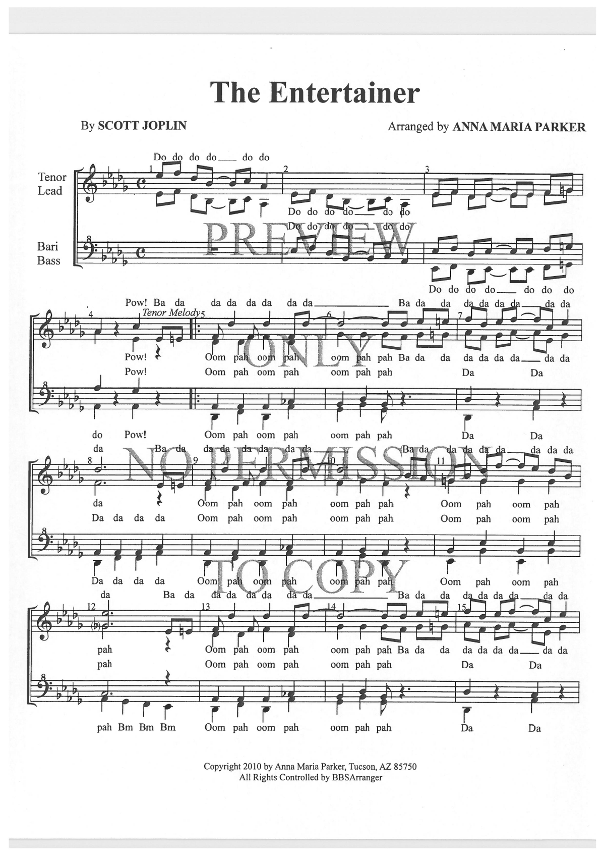 The Entertainer — sheet music preview, arranged by Anna Maria Parker