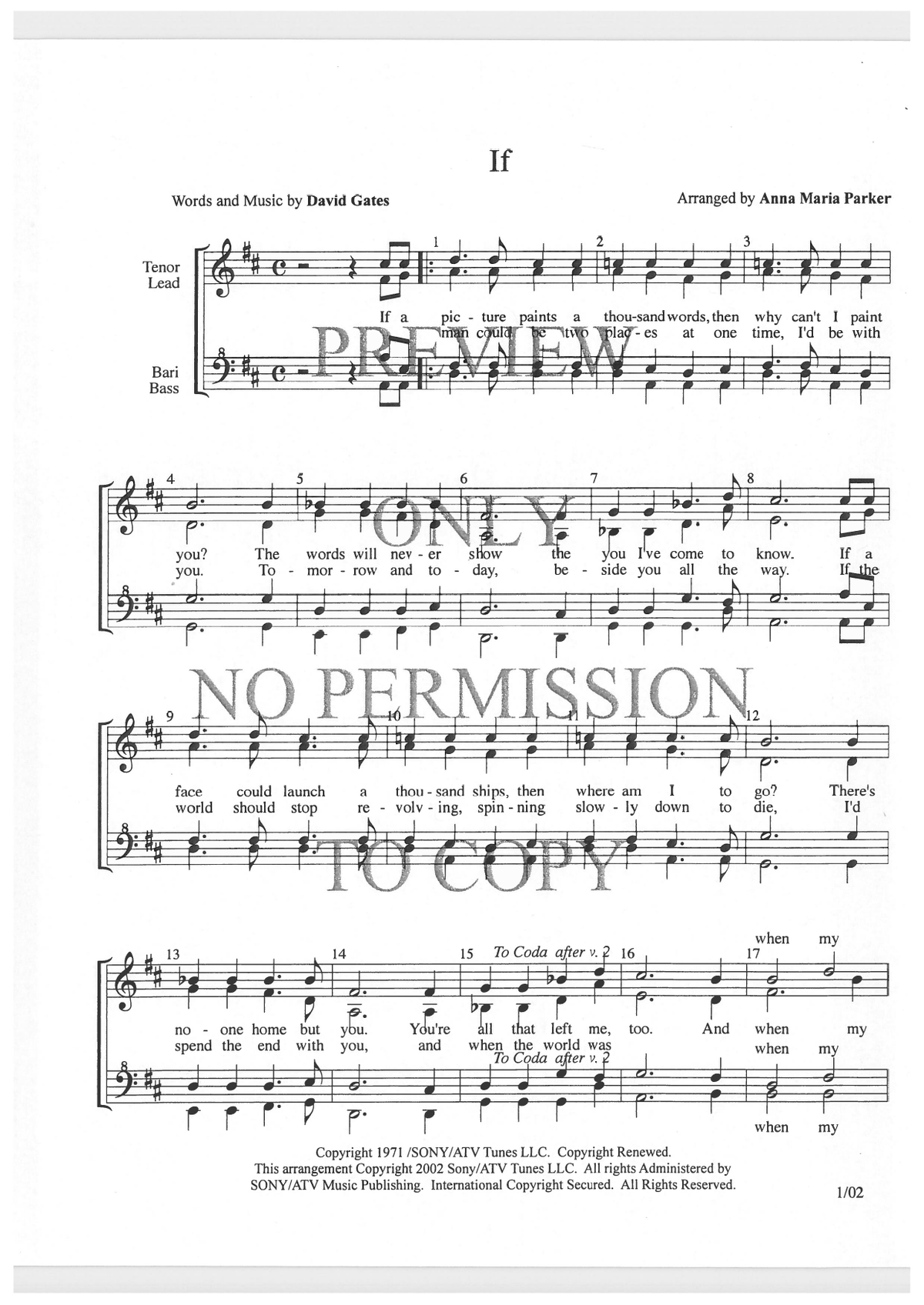 If — sheet music preview, arranged by Anna Maria Parker