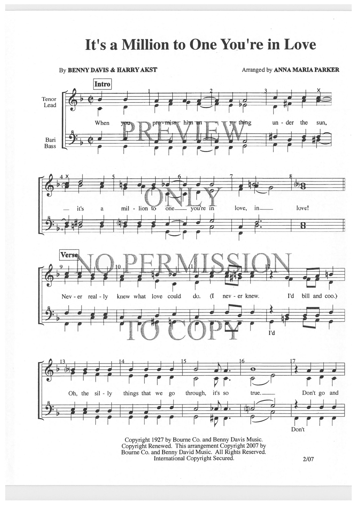 It's A Million To One You're In Love — sheet music preview, arranged by Anna Maria Parker