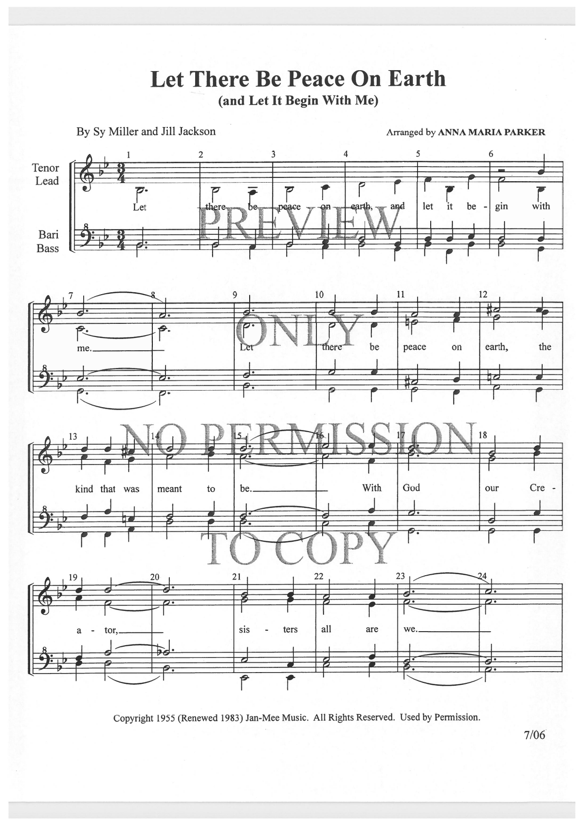 Let There Be Peace On Earth — sheet music preview, arranged by Anna Maria Parker