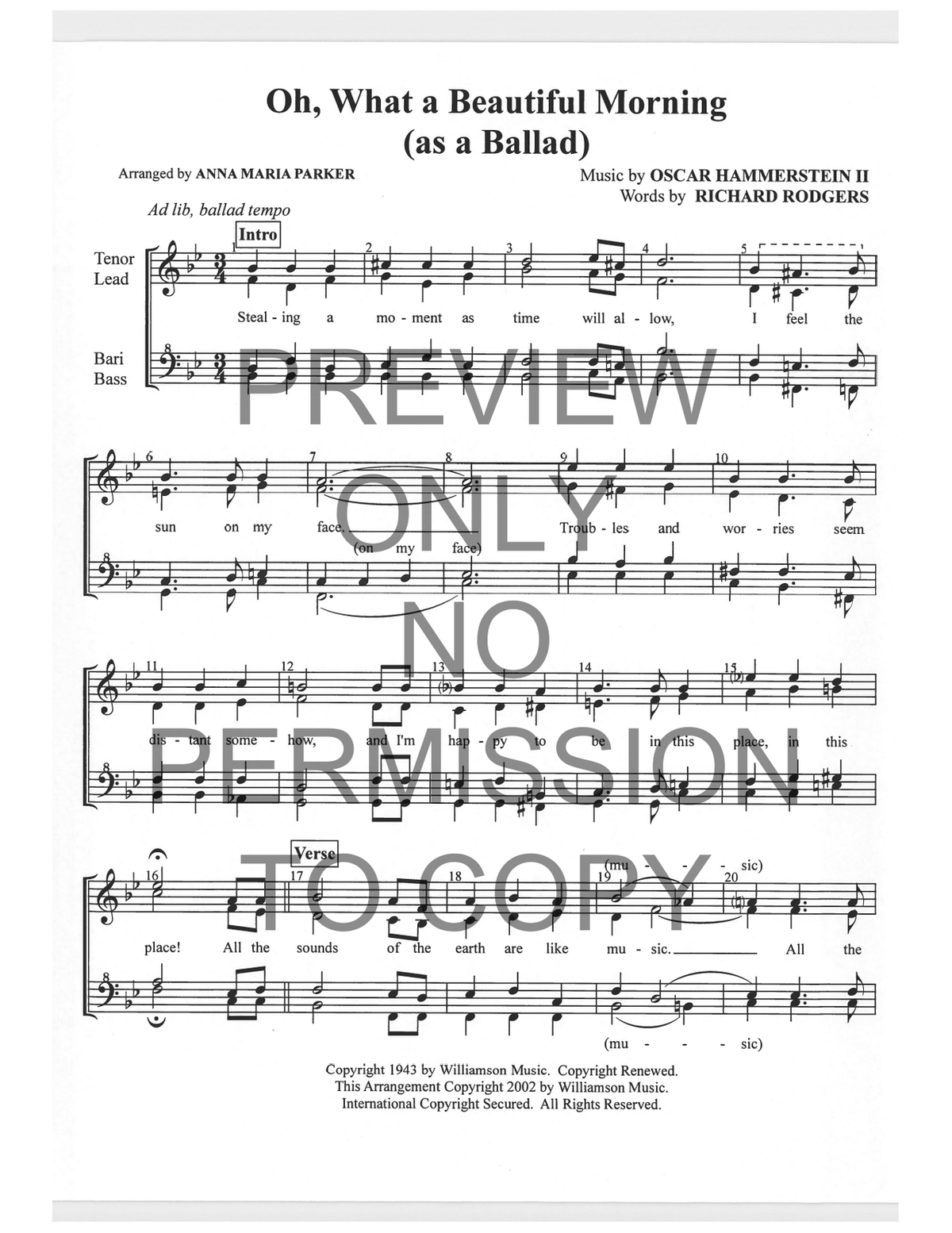 Oh, What A Beautiful Morning — sheet music preview, arranged by Anna Maria Parker