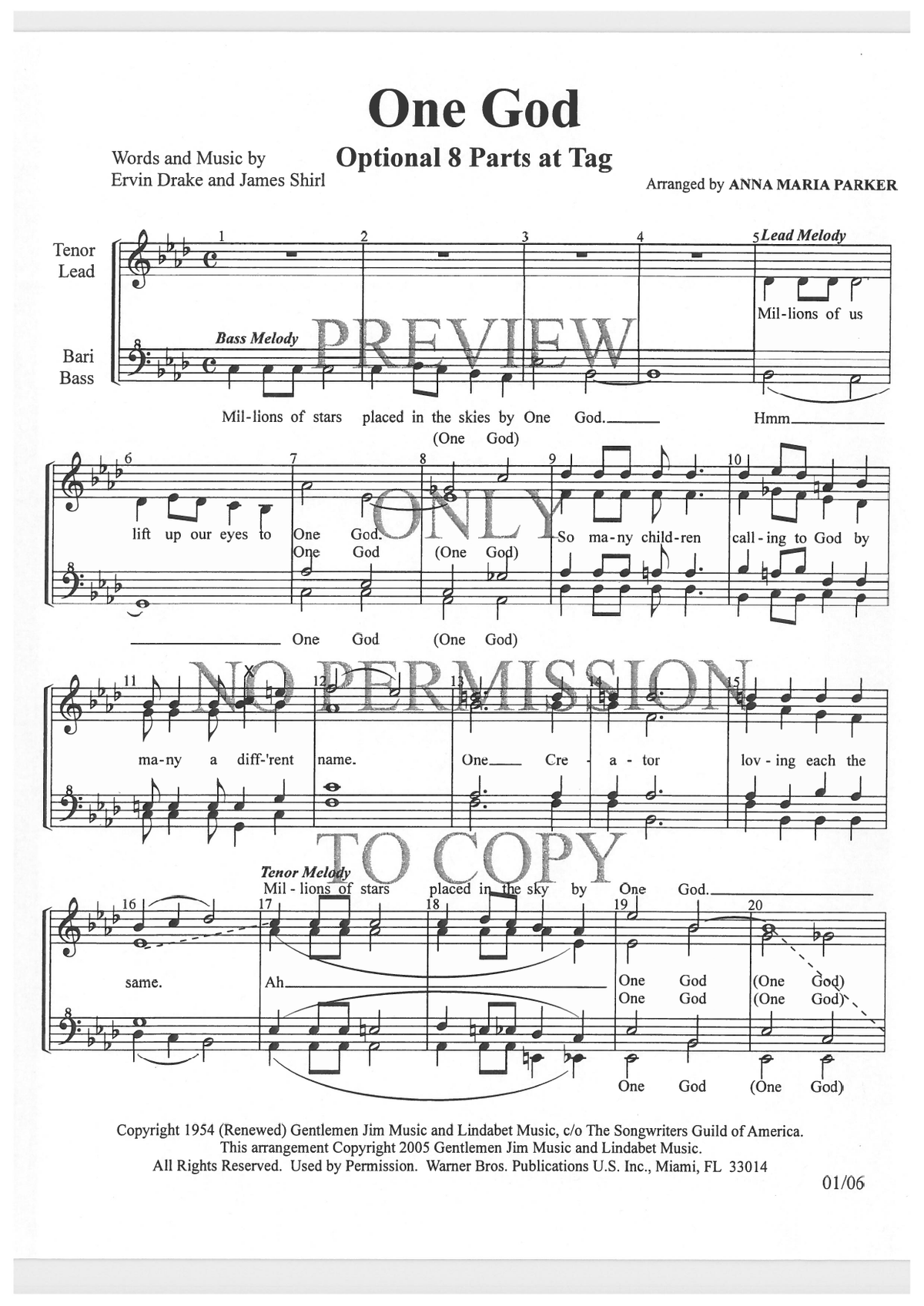 One God — sheet music preview, arranged by Anna Maria Parker