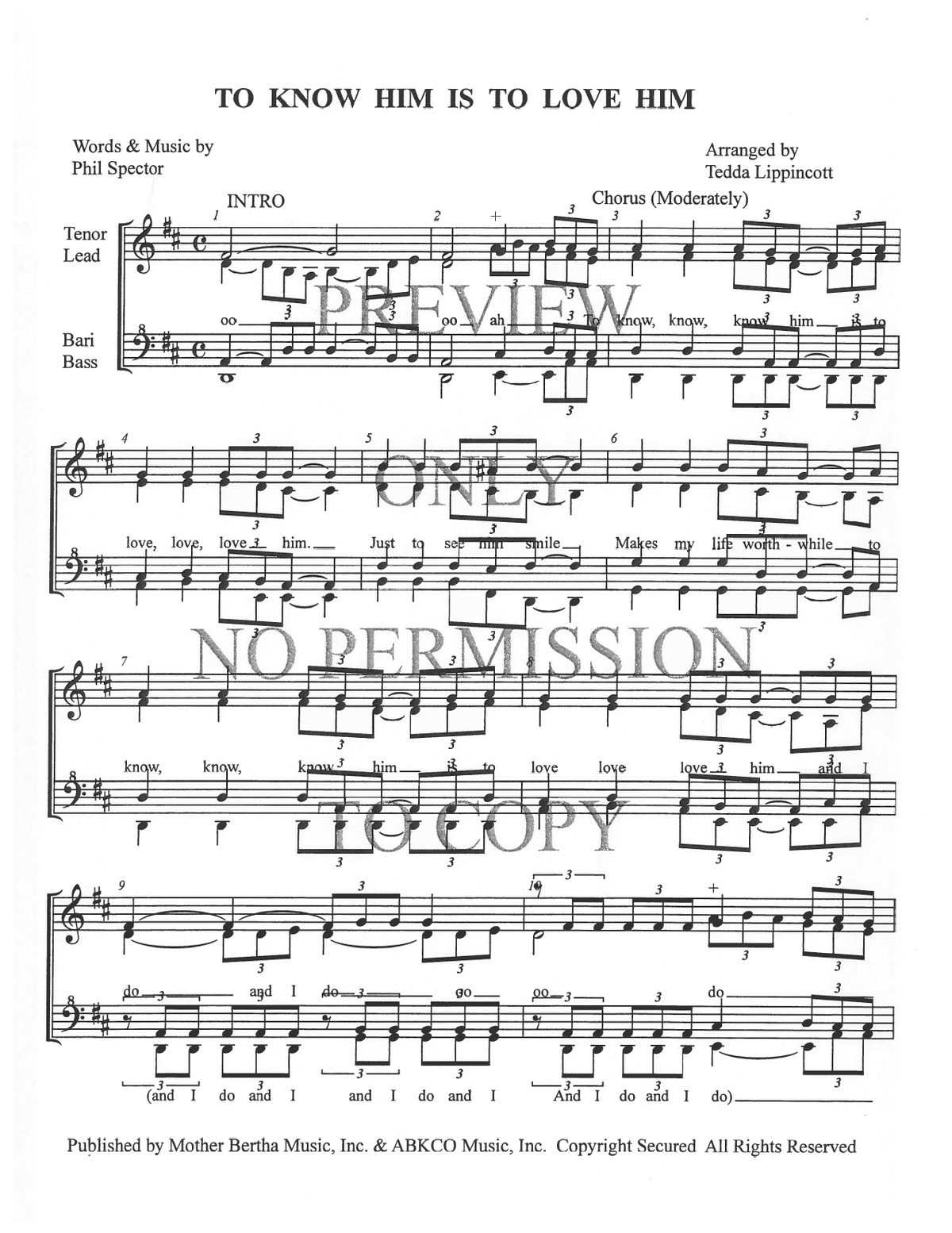To Know Him Is To Love Him — sheet music preview, arranged by Tedda Lippincott