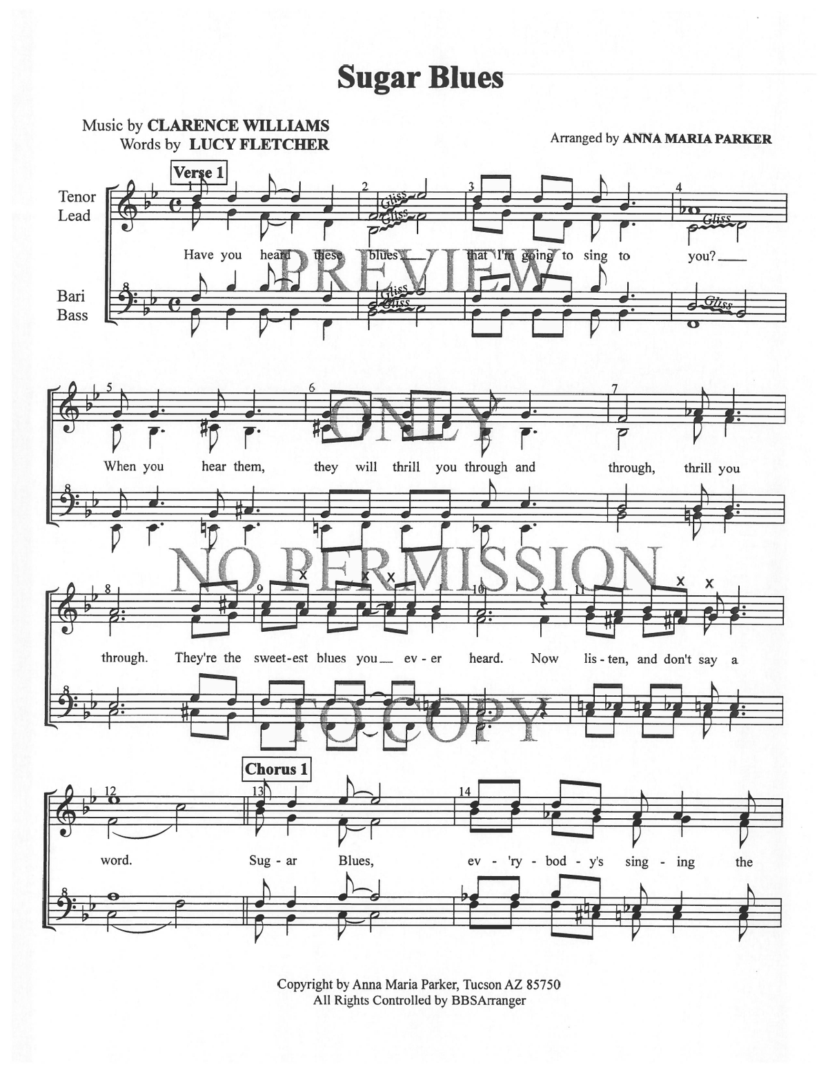 Sugar Blues — sheet music preview, arranged by Anna Maria Parker
