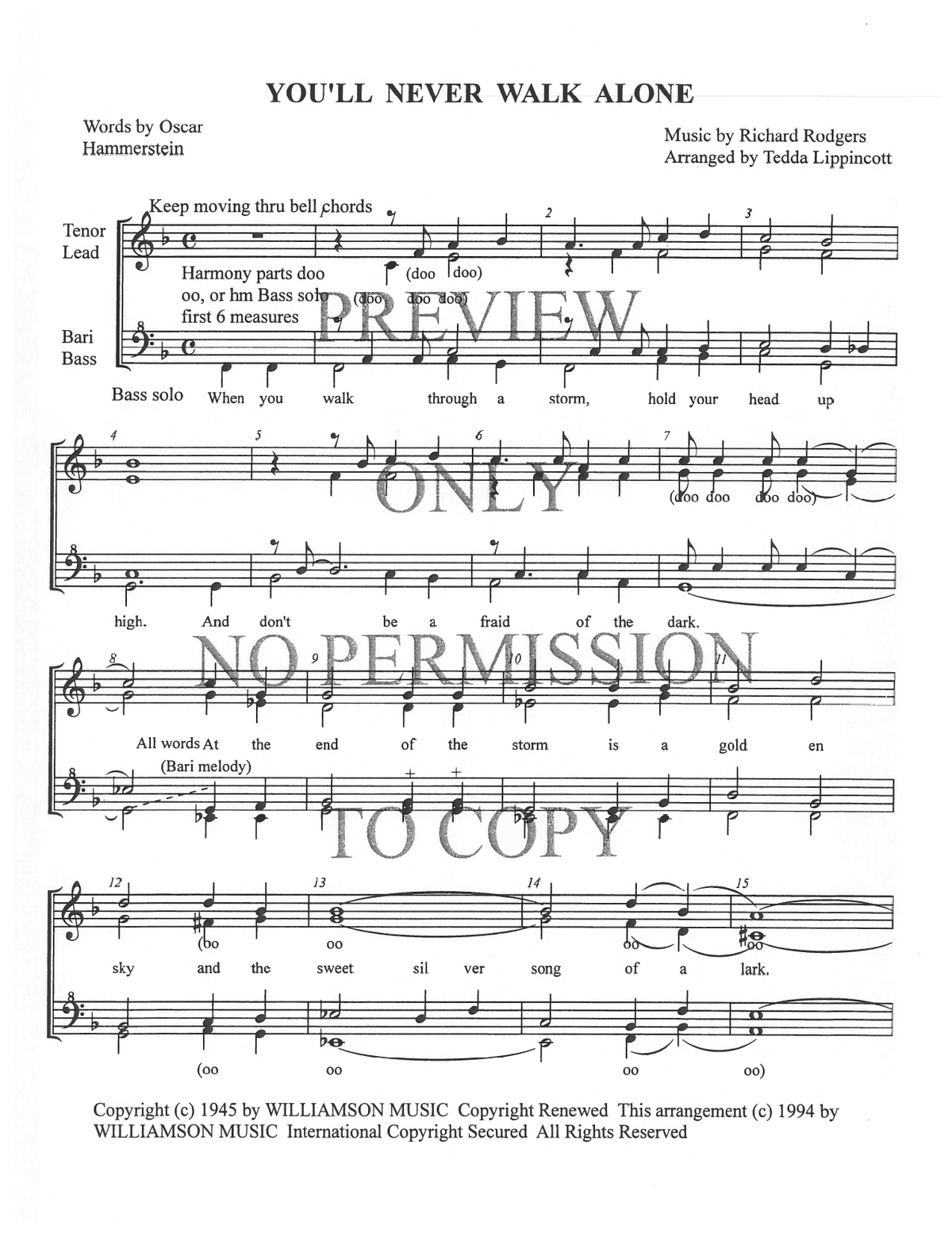 You'll Never Walk Alone — sheet music preview, arranged by Tedda Lippincott