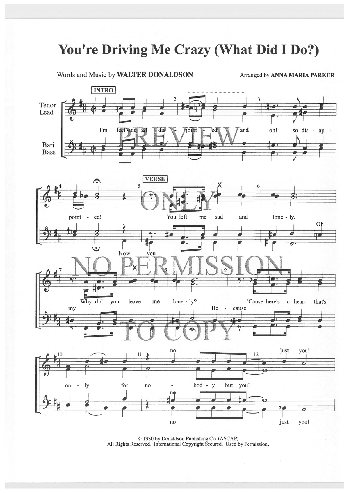 You're Driving Me Crazy — sheet music preview, arranged by Anna Maria Parker