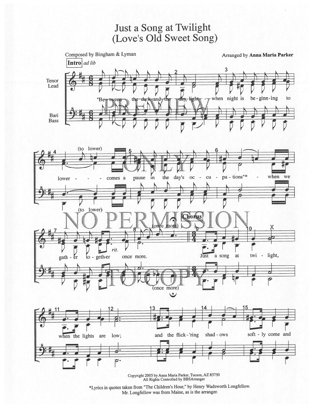 Love's Old Sweet Song — sheet music preview, arranged by Anna Maria Parker
