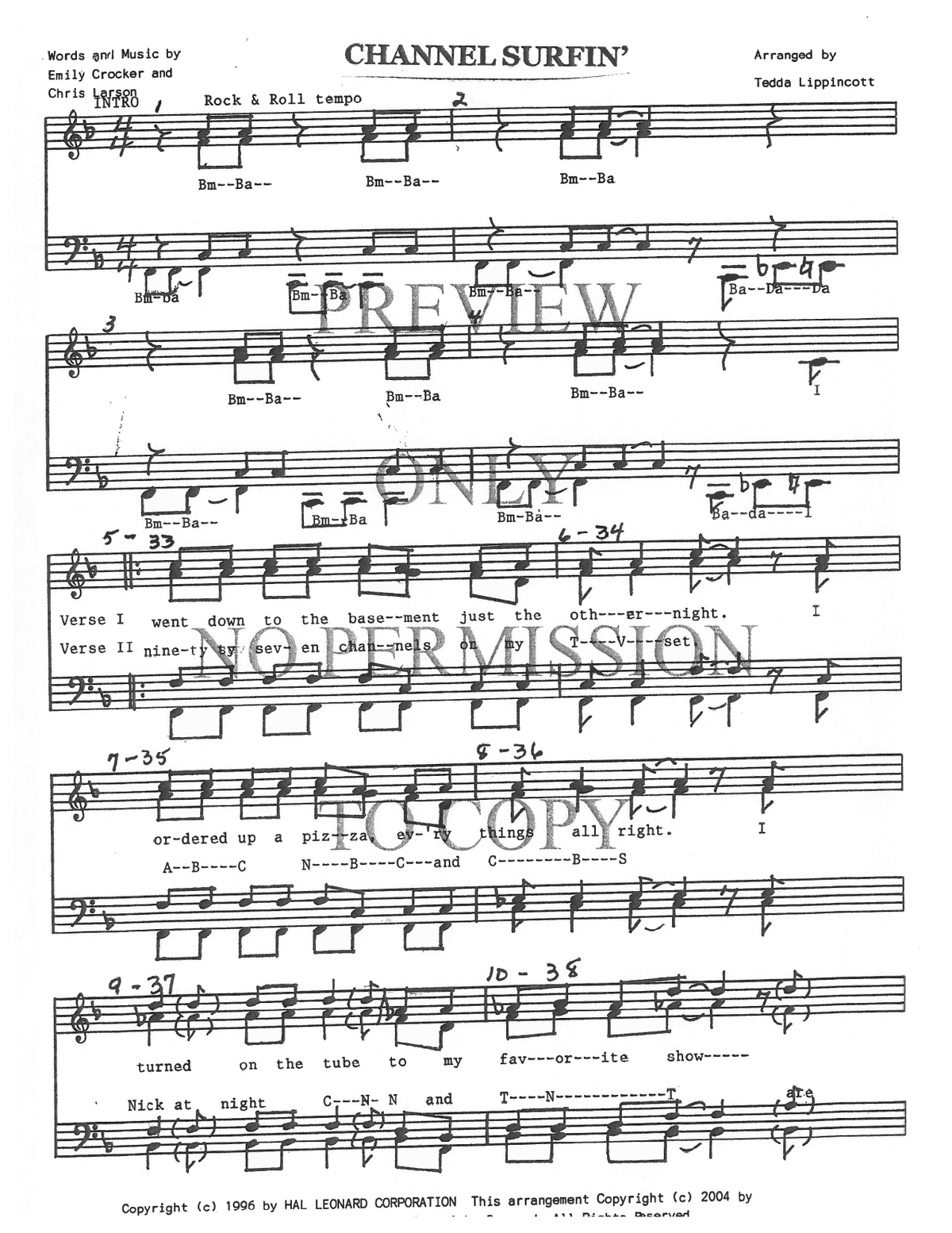 Channel Surfin' — sheet music preview, arranged by Tedda Lippincott