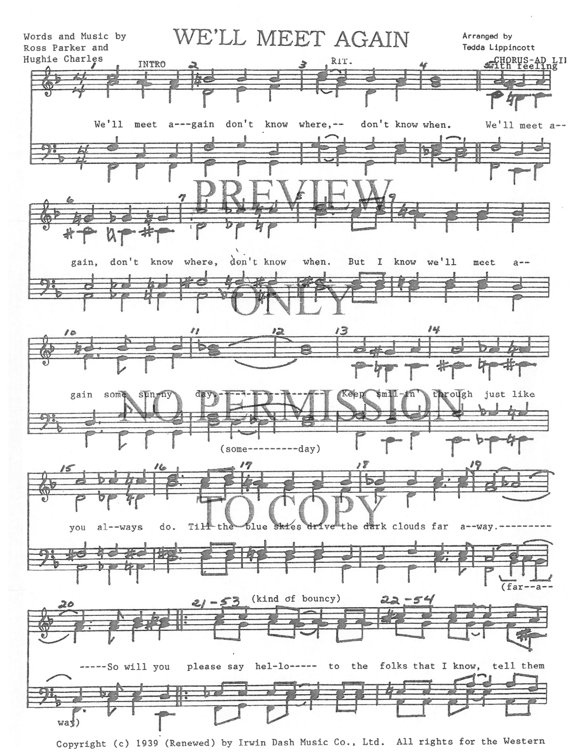 We'll Meet Again — sheet music preview, arranged by Tedda Lippincott