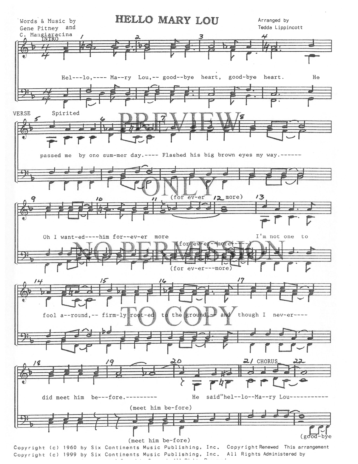Hello Mary Lou — sheet music preview, arranged by Tedda Lippincott