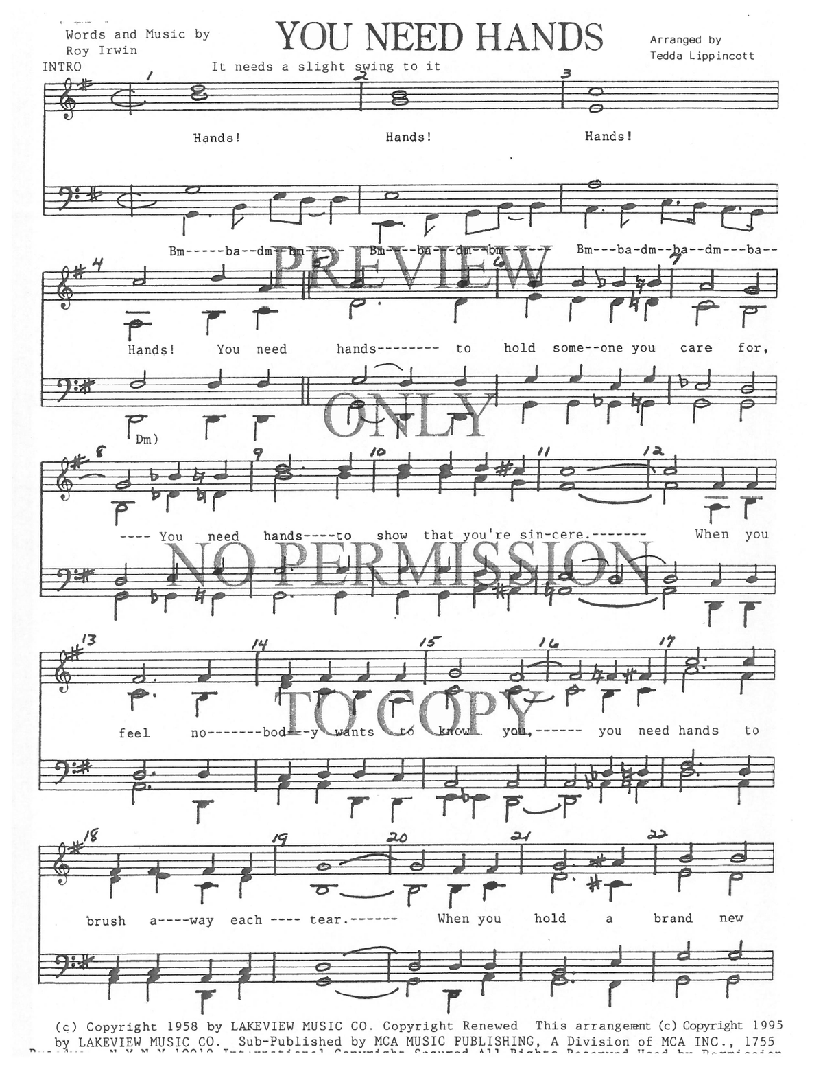 You Need Hands — sheet music preview, arranged by Tedda Lippincott