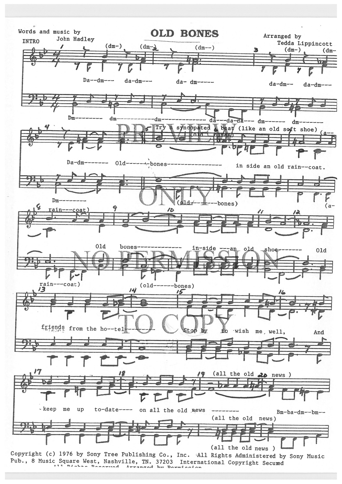 Old Bones — sheet music preview, arranged by Tedda Lippincott