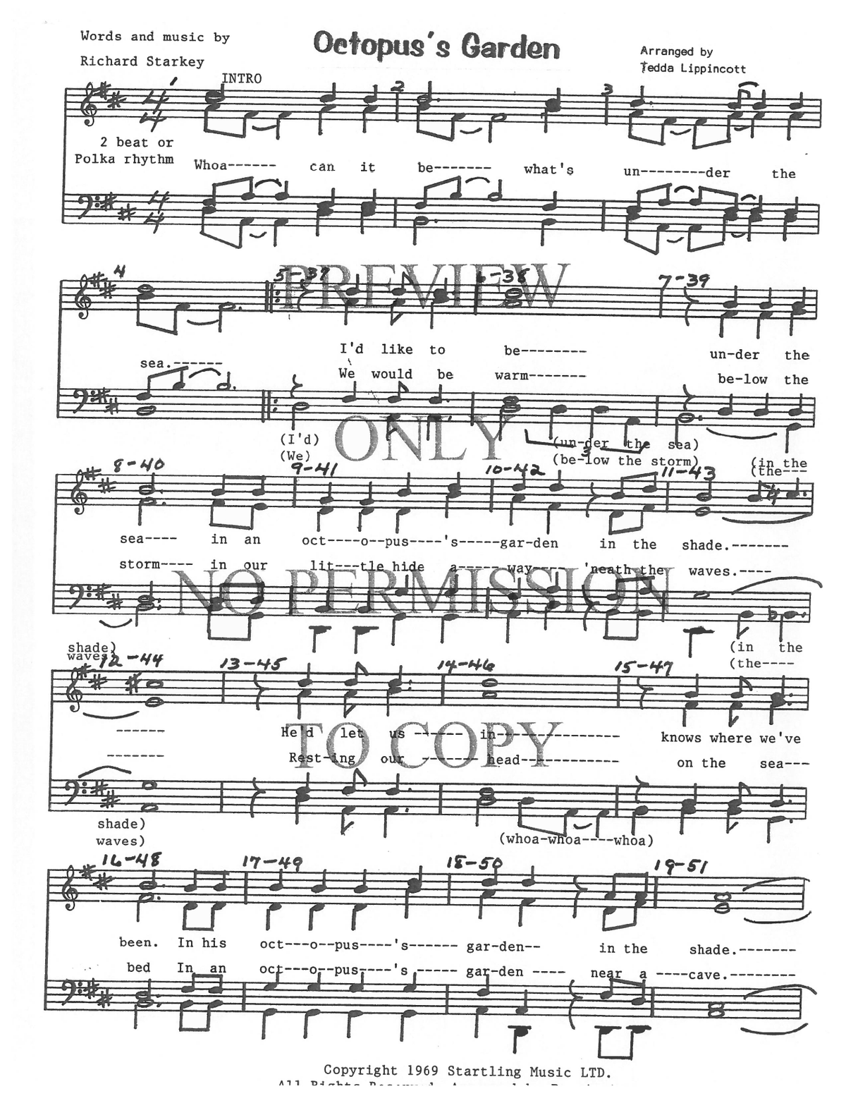 Octopus's Garden — sheet music preview, arranged by Tedda Lippincott
