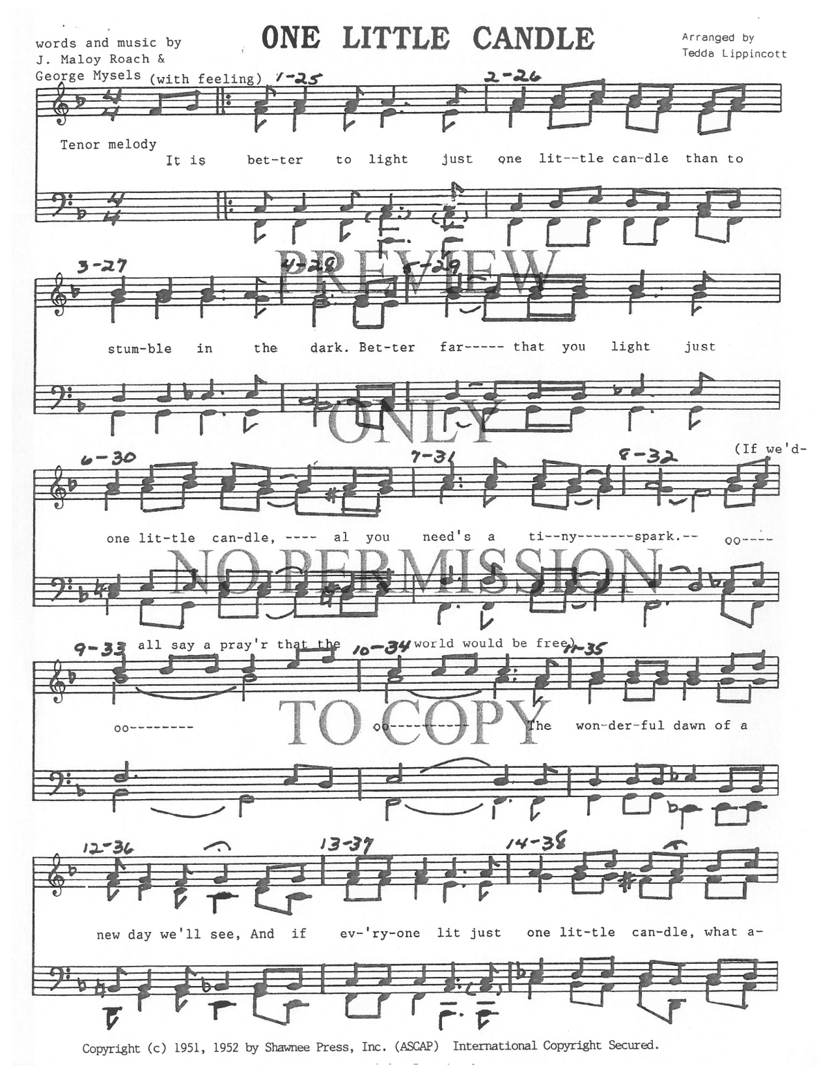 One Little Candle — sheet music preview, arranged by Tedda Lippincott
