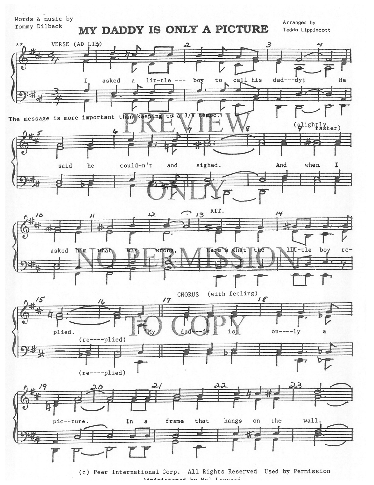 My Daddy Is Only A Picture — sheet music preview, arranged by Tedda Lippincott