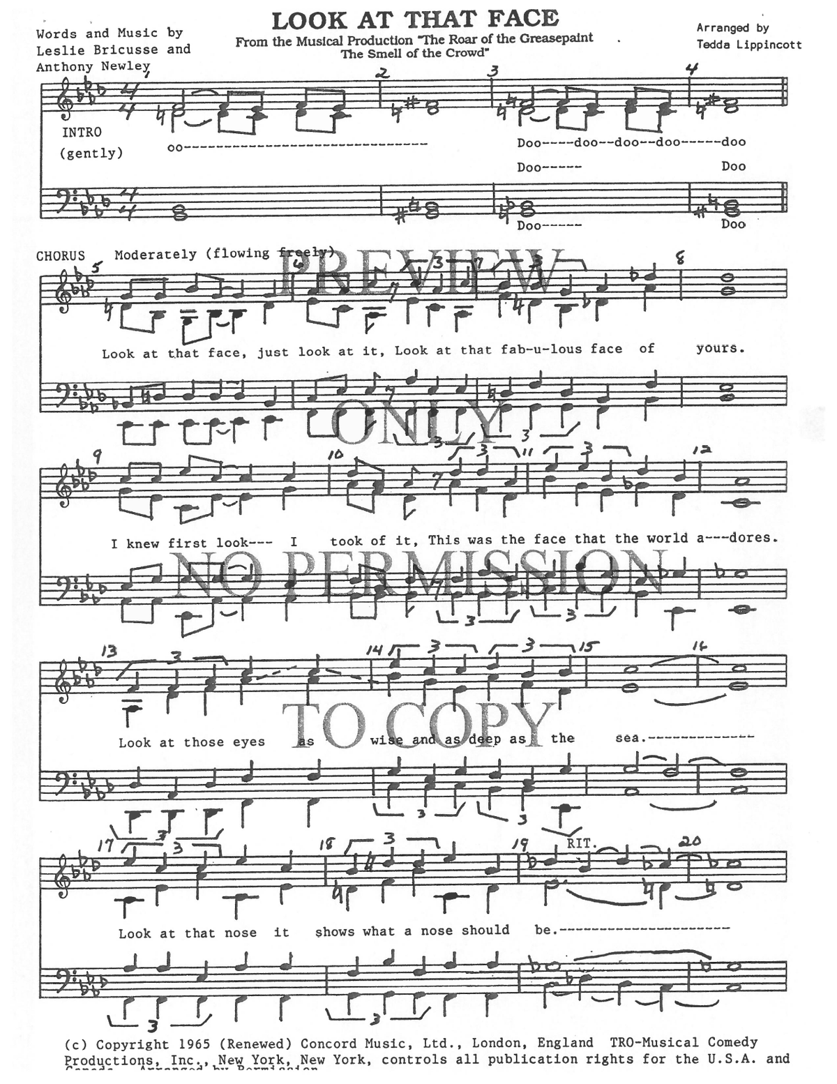 Look At That Face — sheet music preview, arranged by Tedda Lippincott