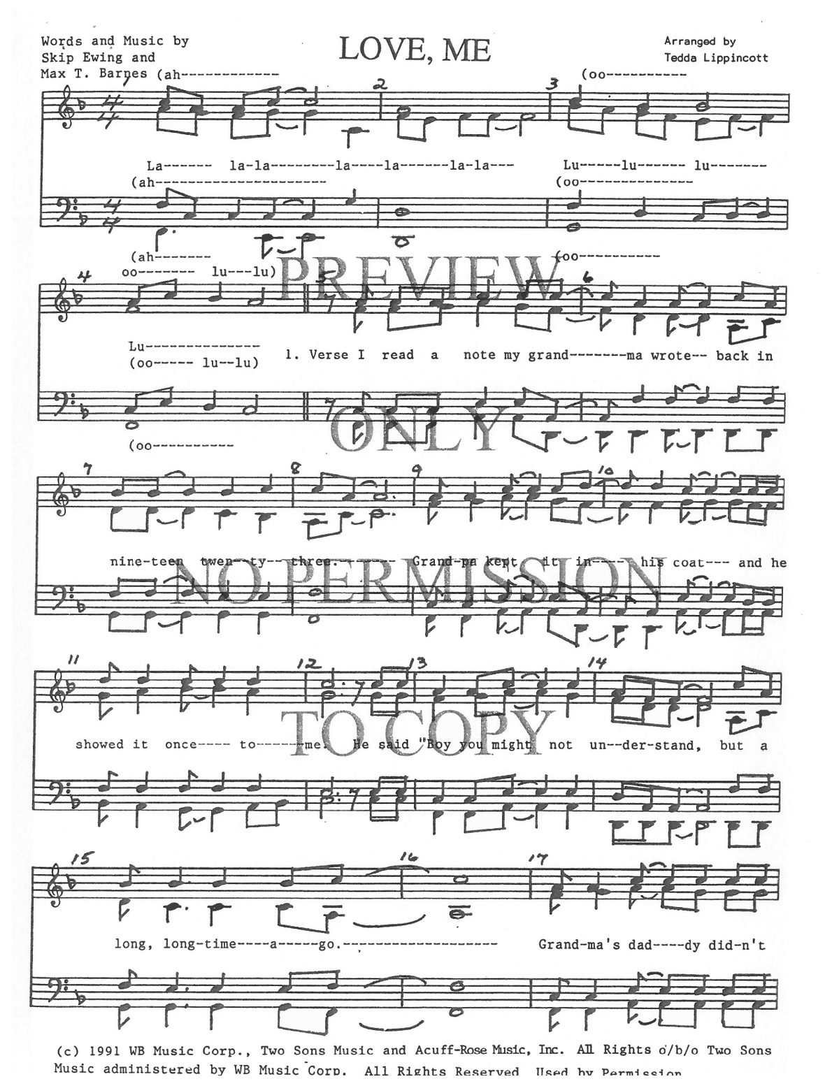 Love, Me — sheet music preview, arranged by Tedda Lippincott