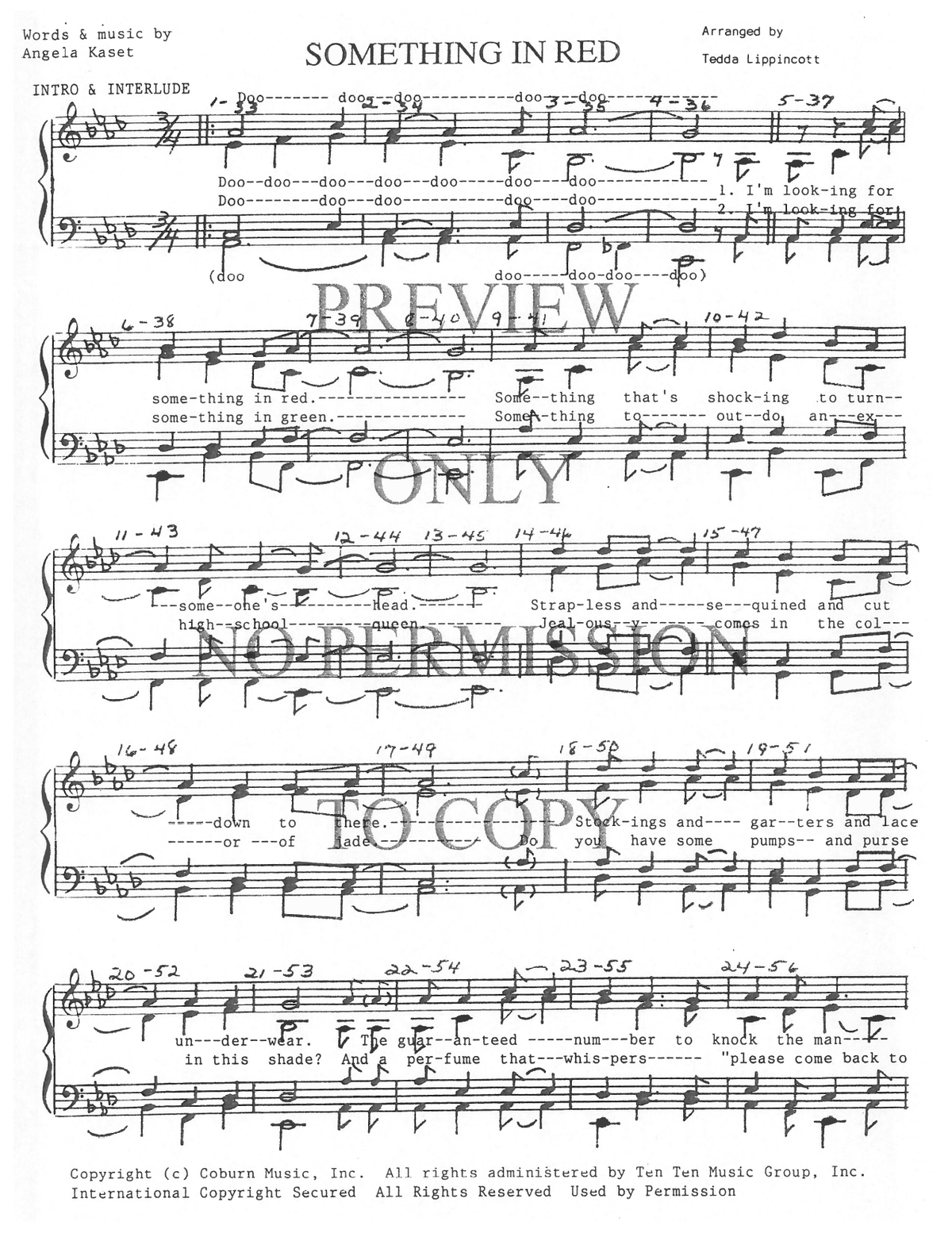 Something In Red — sheet music preview, arranged by Tedda Lippincott