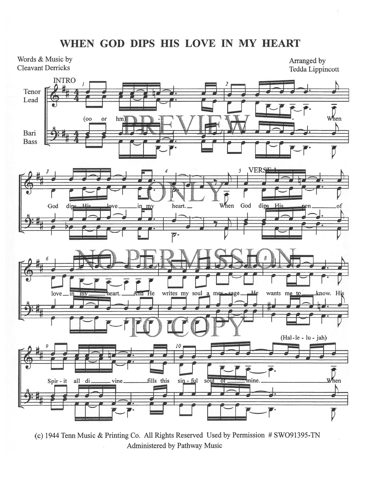 When God Dips His Love In My Heart — sheet music preview, arranged by Tedda Lippincott