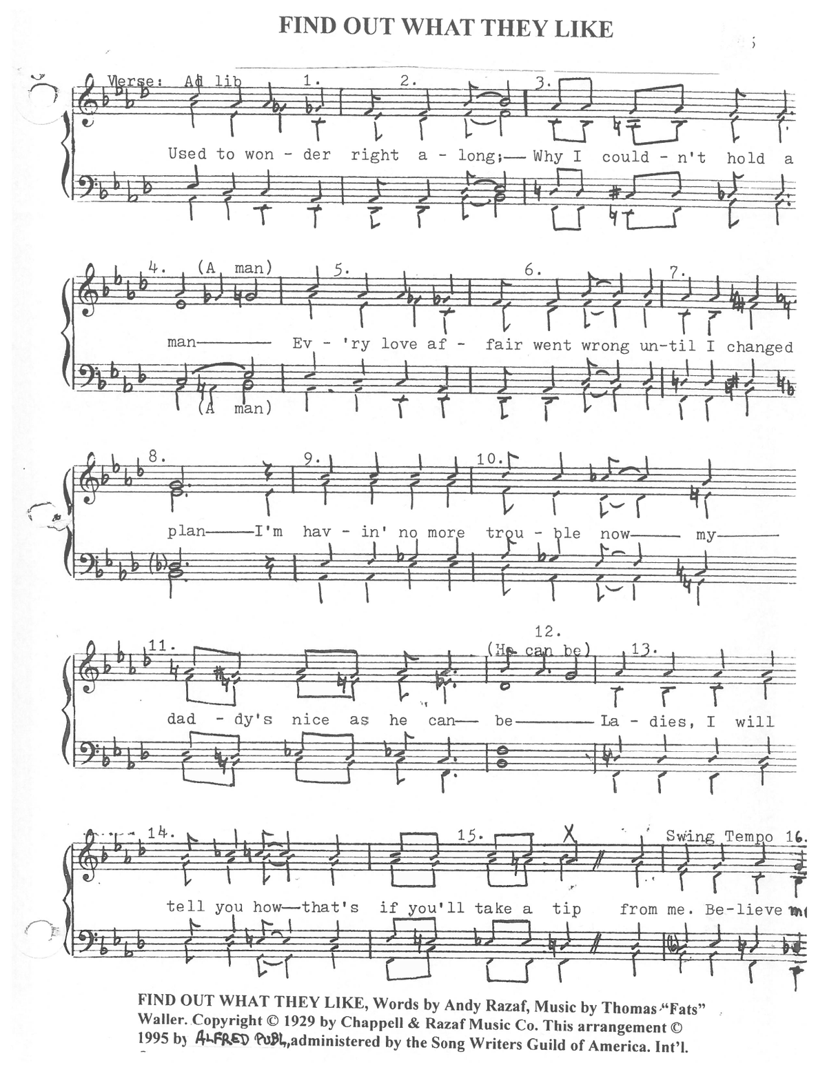 Find Out What They Like — sheet music preview, arranged by Jo Lund