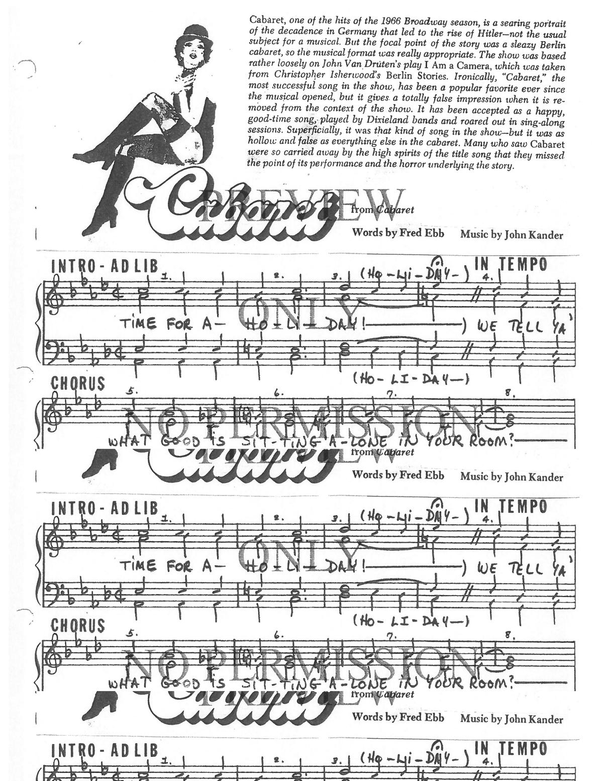Cabaret — sheet music preview, arranged by Jo Lund