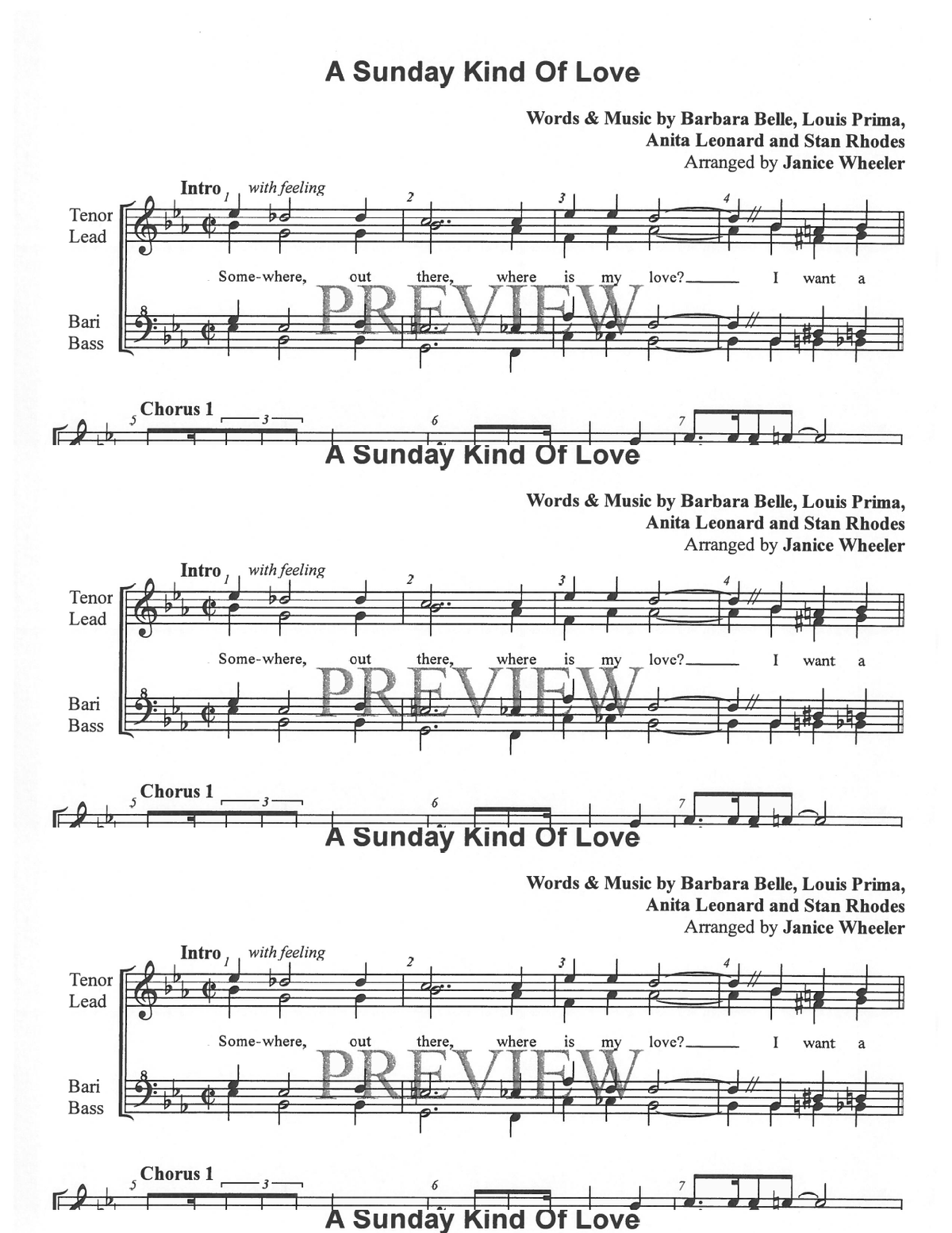 A Sunday Kind Of Love — sheet music preview, arranged by Janice Wheeler