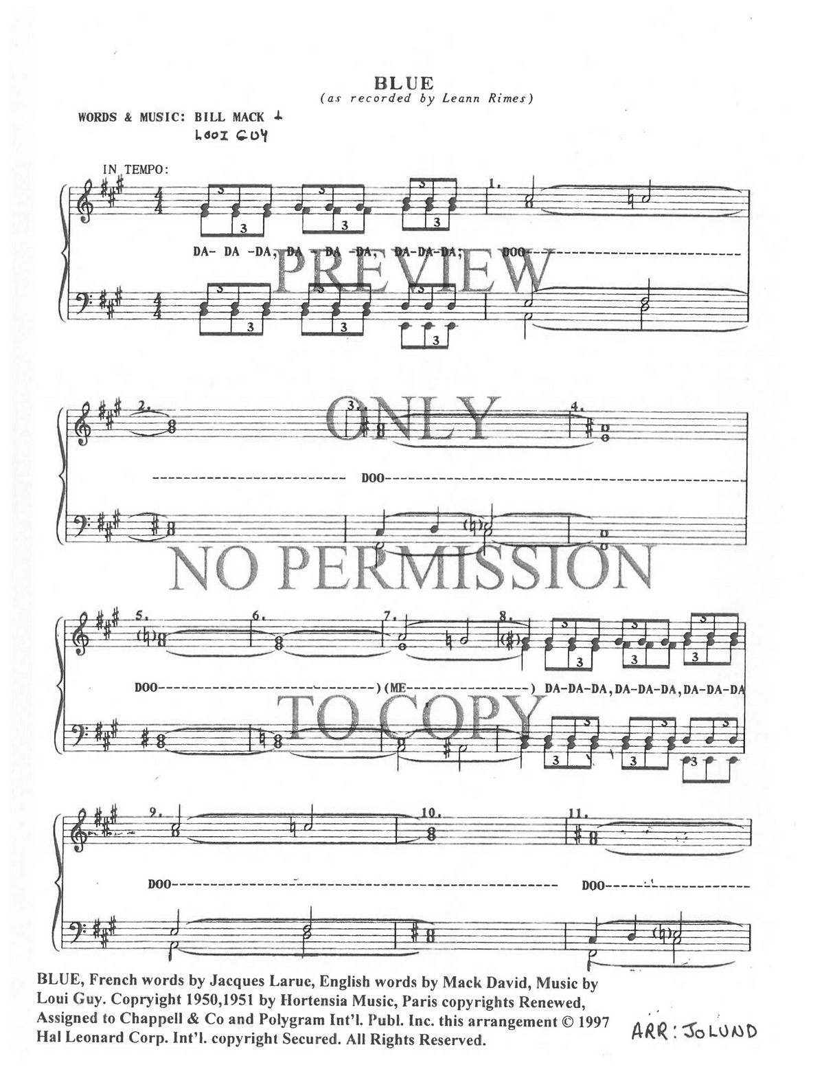 Blue — arr. Jo Lund