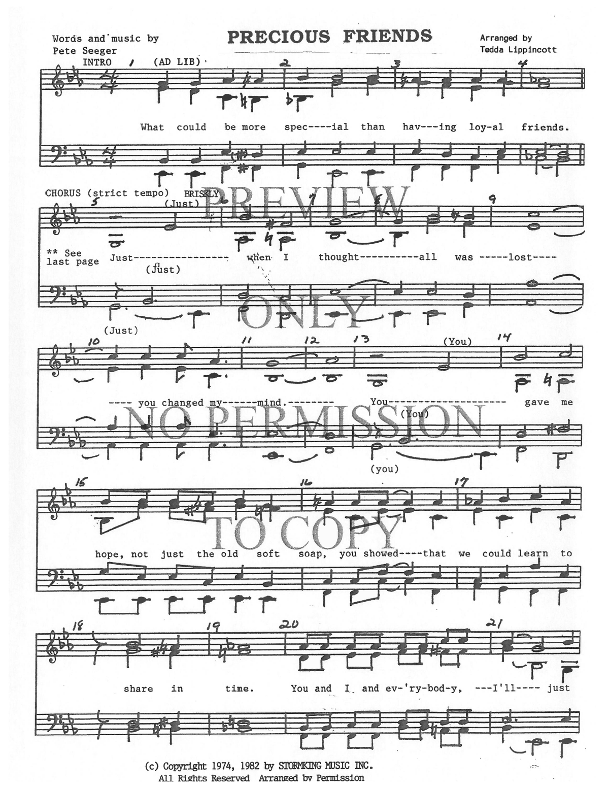 Precious Friends — sheet music preview, arranged by Tedda Lippincott