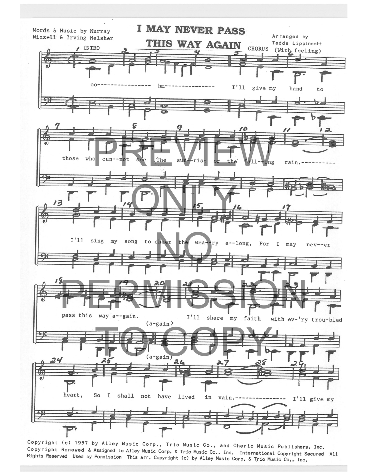 I May Never Pass This Way Again — sheet music preview, arranged by Tedda Lippincott