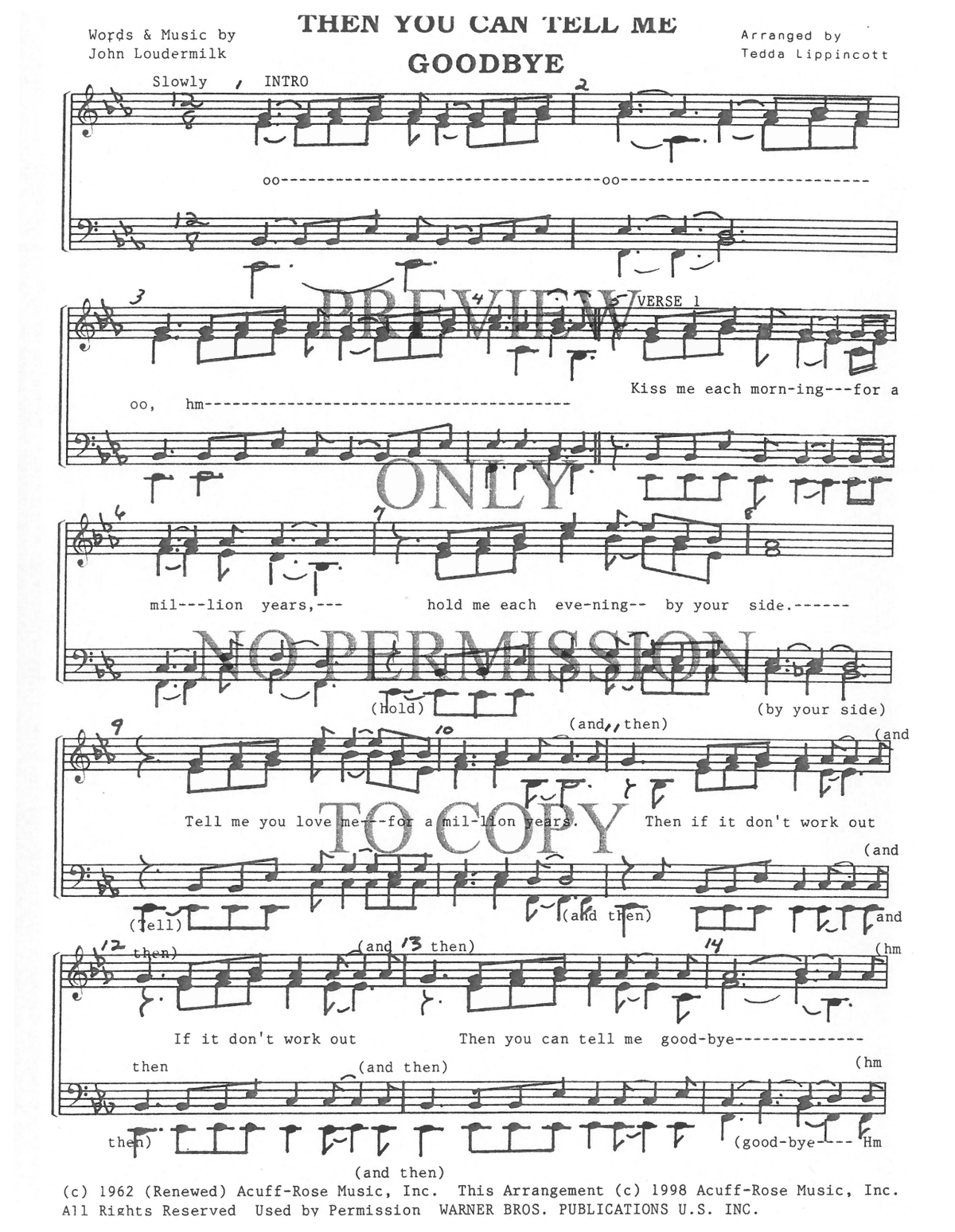 Then You Can Tell Me Goodbye — sheet music preview, arranged by Tedda Lippincott