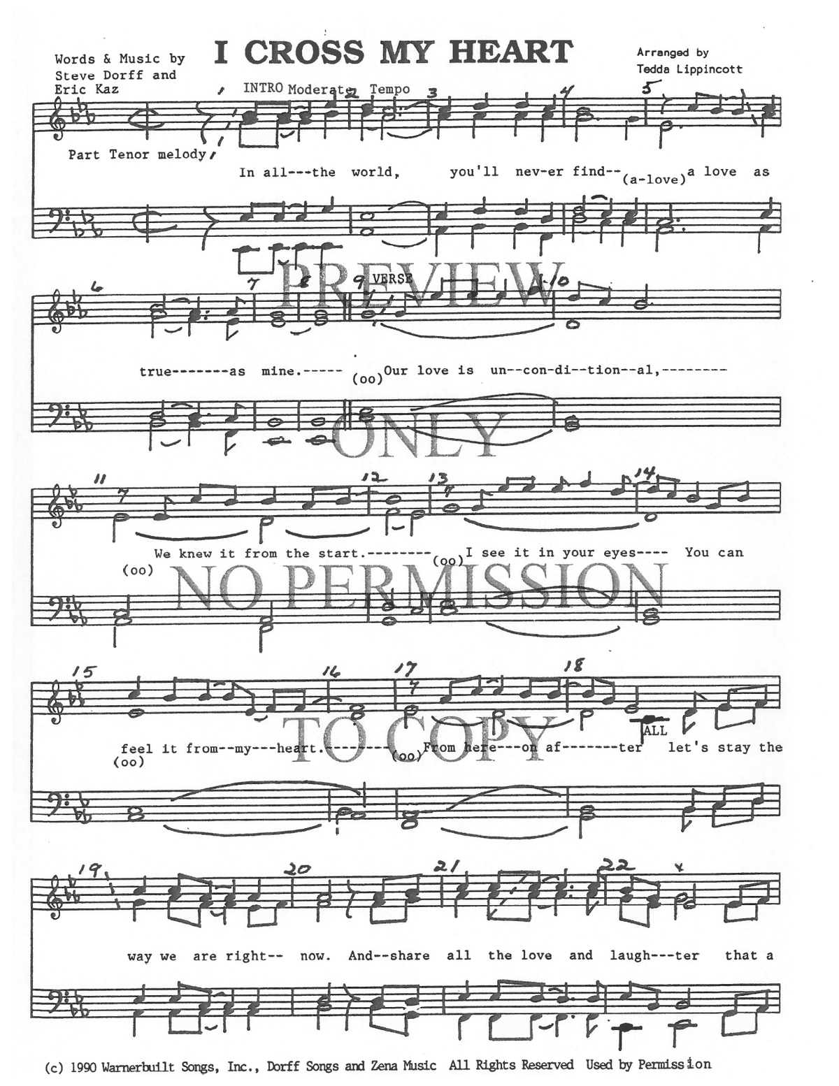 I Cross My Heart — sheet music preview, arranged by Tedda Lippincott