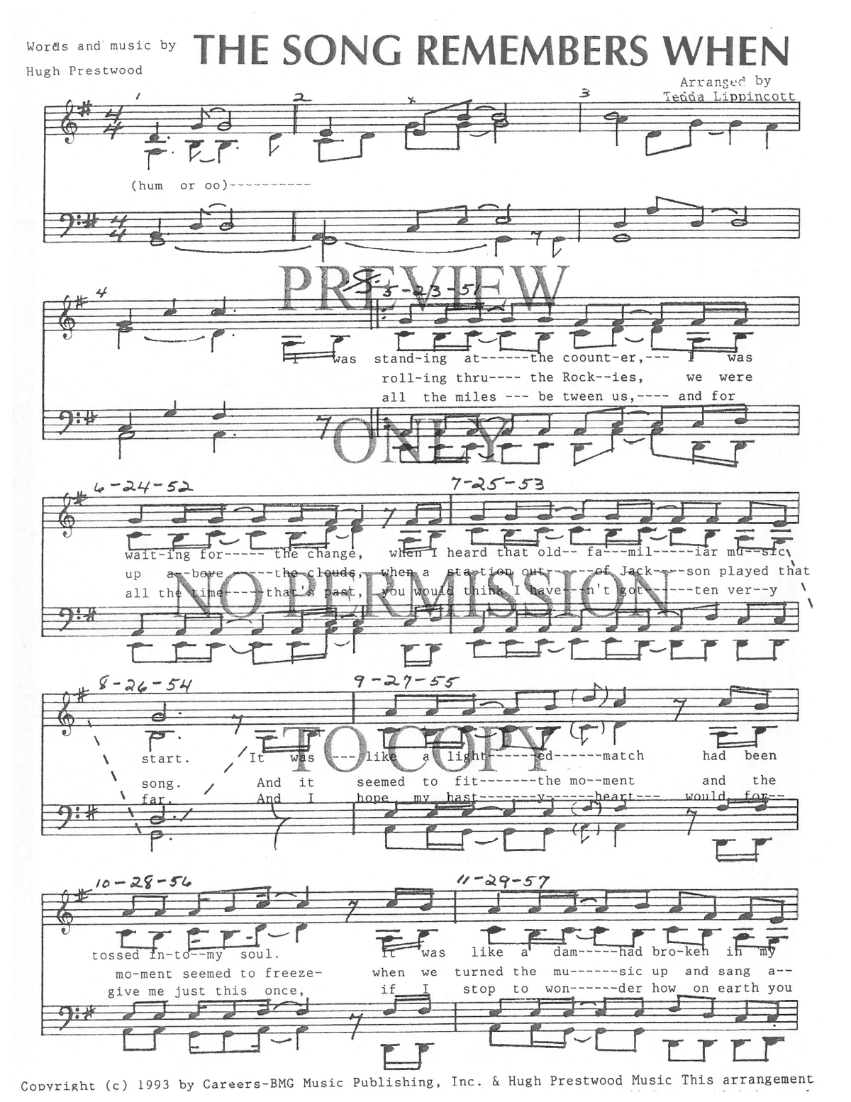 The Song Remembers When — sheet music preview, arranged by Tedda Lippincott