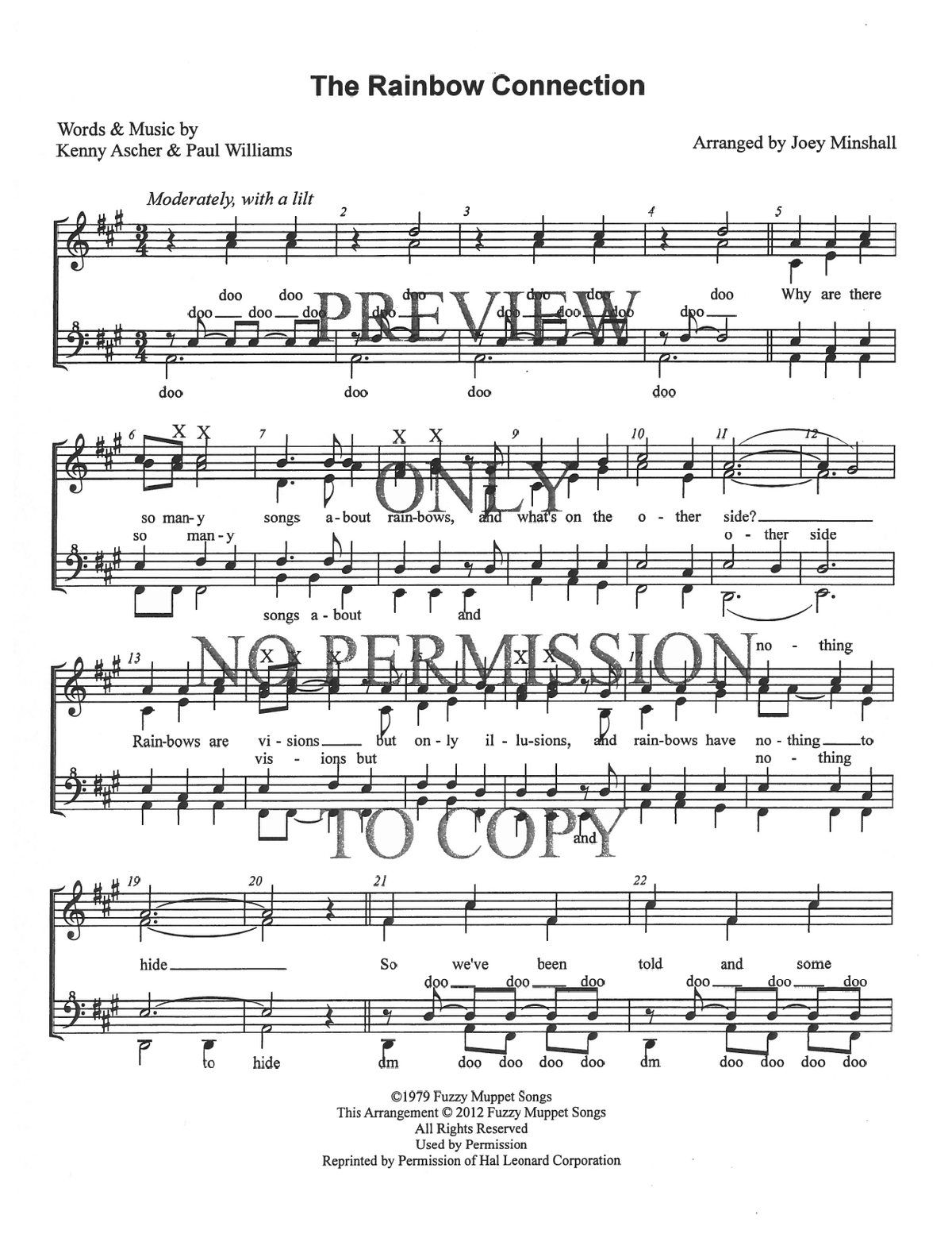 The Rainbow Connection — sheet music preview, arranged by Joey Minshall