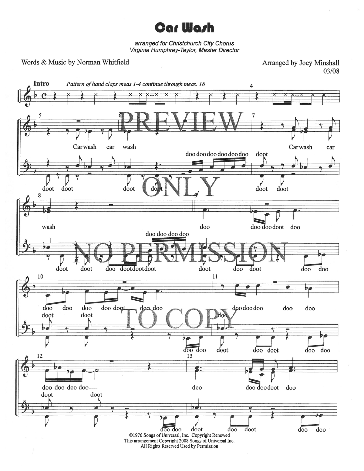 Car Wash — sheet music preview, arranged by Joey Minshall