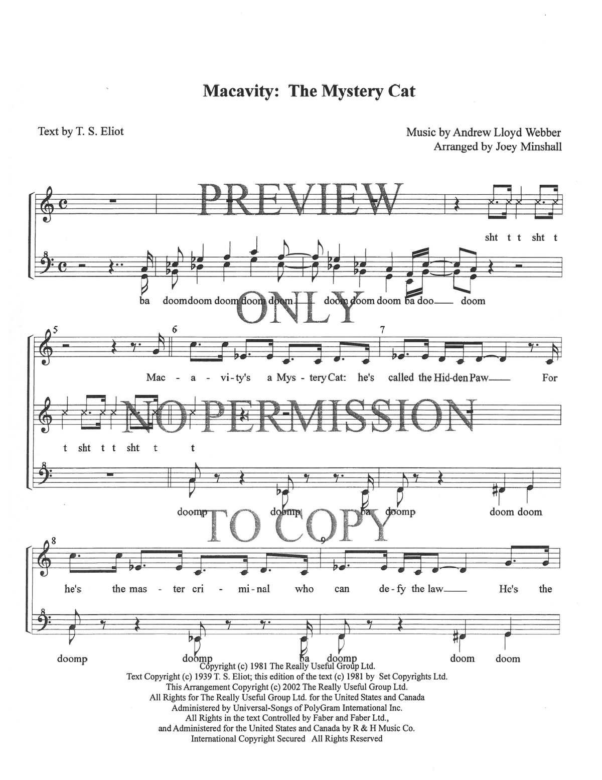 Macavity, The Mystery Cat — sheet music preview, arranged by Joey Minshall
