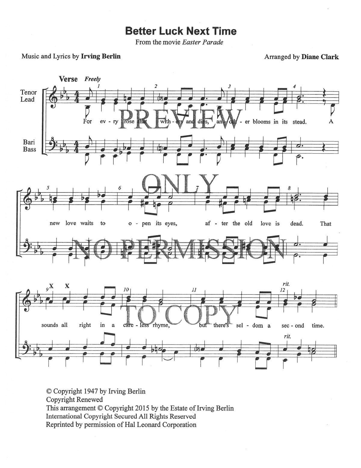Better Luck Next Time — sheet music preview, arranged by Diane Clark