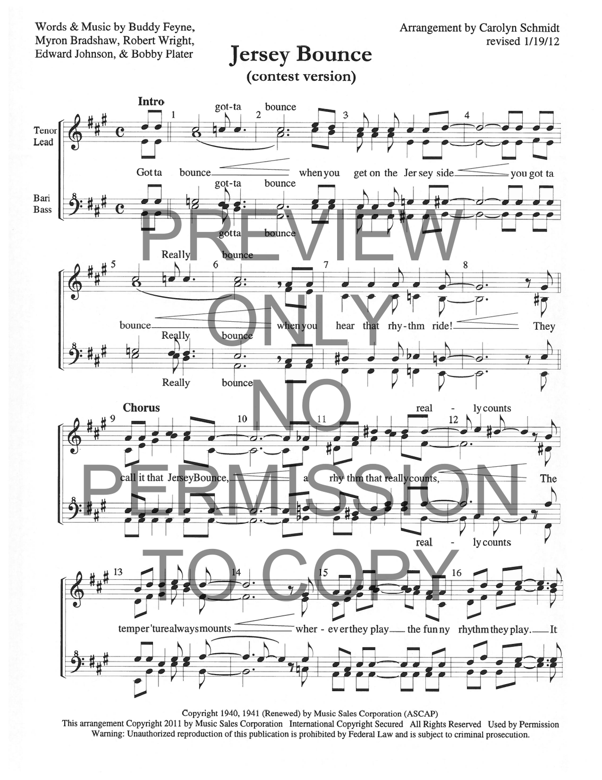 Jersey Bounce — sheet music preview, arranged by Carolyn Schmidt