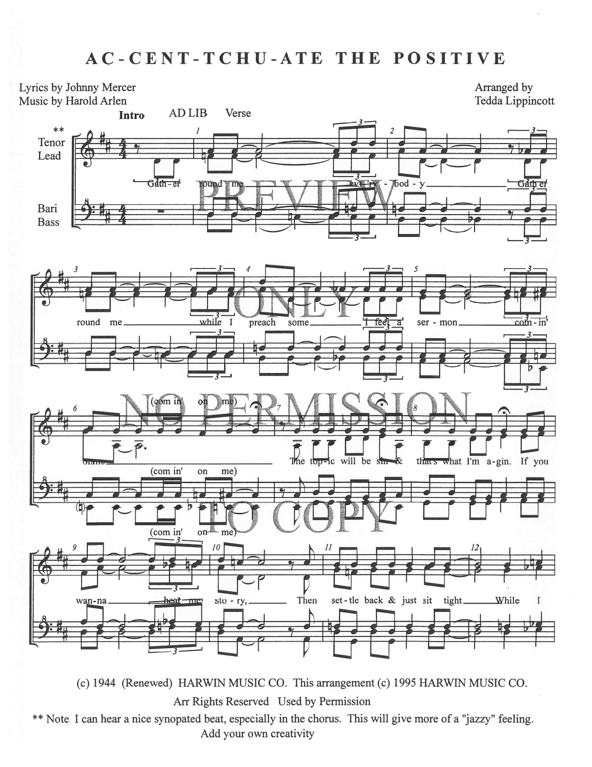 Ac-Cent-Tchu-Ate The Positive — sheet music preview, arranged by Tedda Lippincott