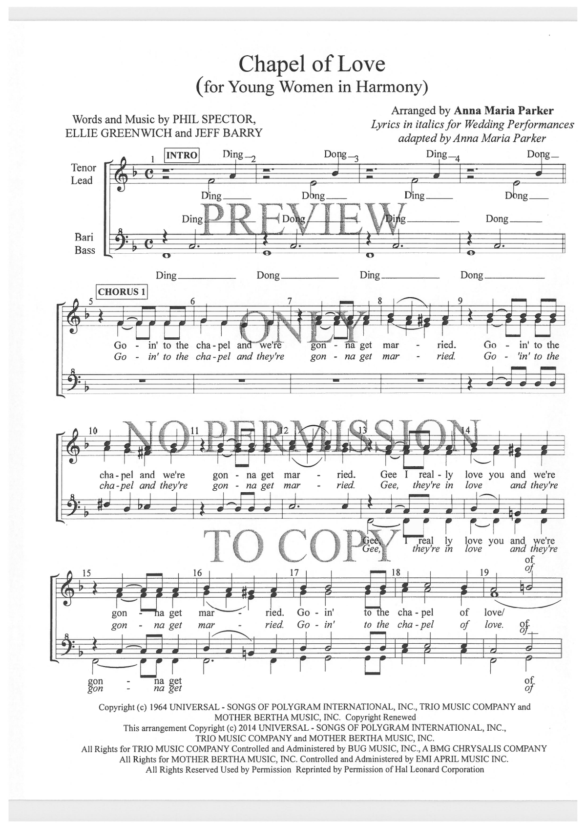 YW - Chapel Of Love — sheet music preview, arranged by Anna Maria Parker