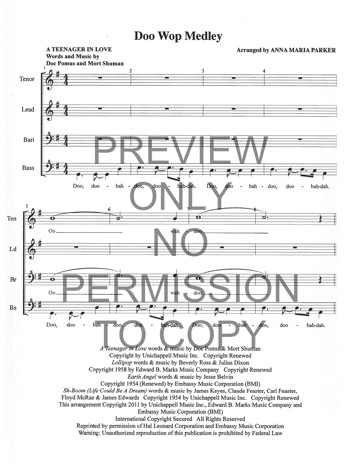 337 Medley - Doo Wop Medley — sheet music preview, arranged by Anna Maria Parker