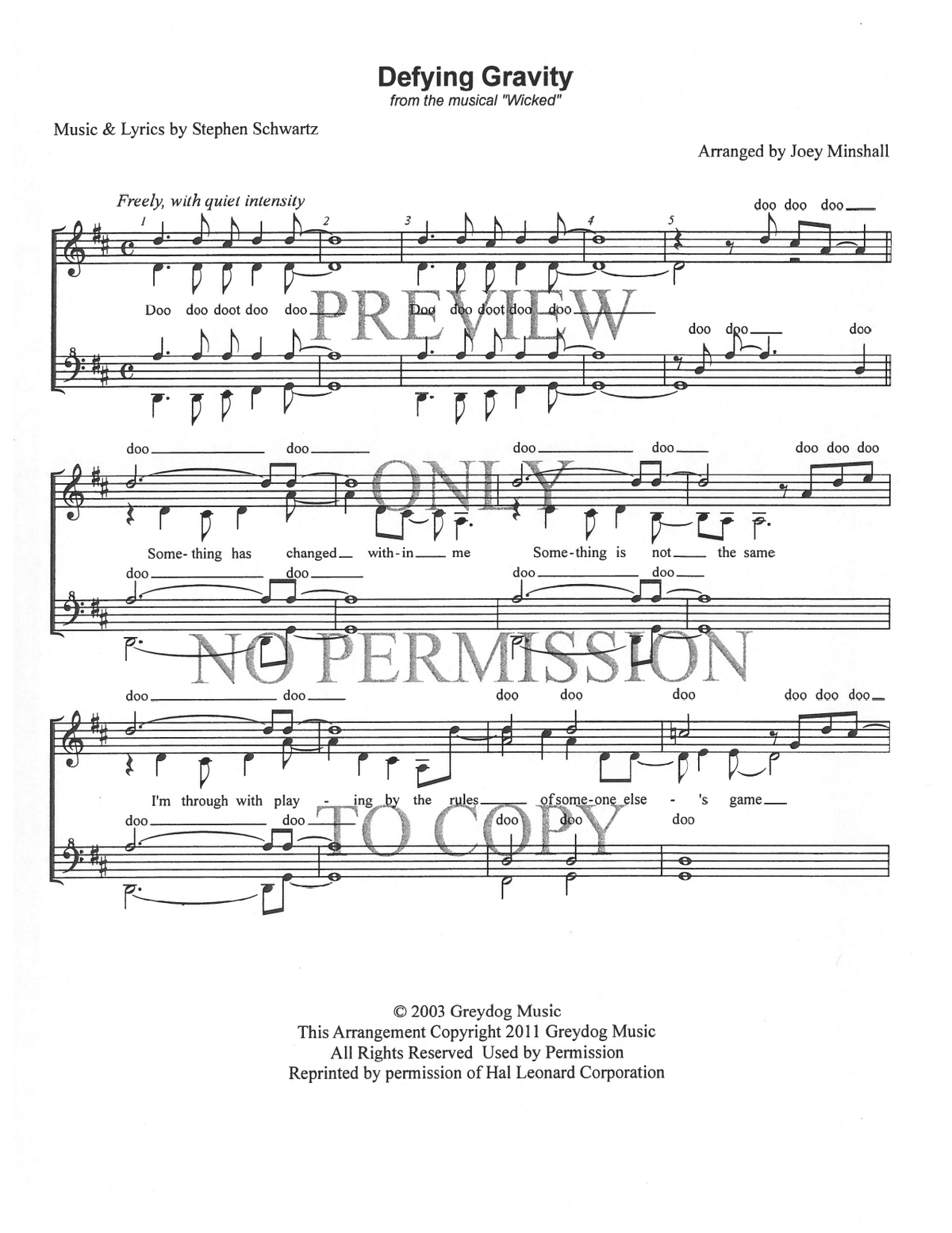 Defying Gravity — sheet music preview, arranged by Joey Minshall
