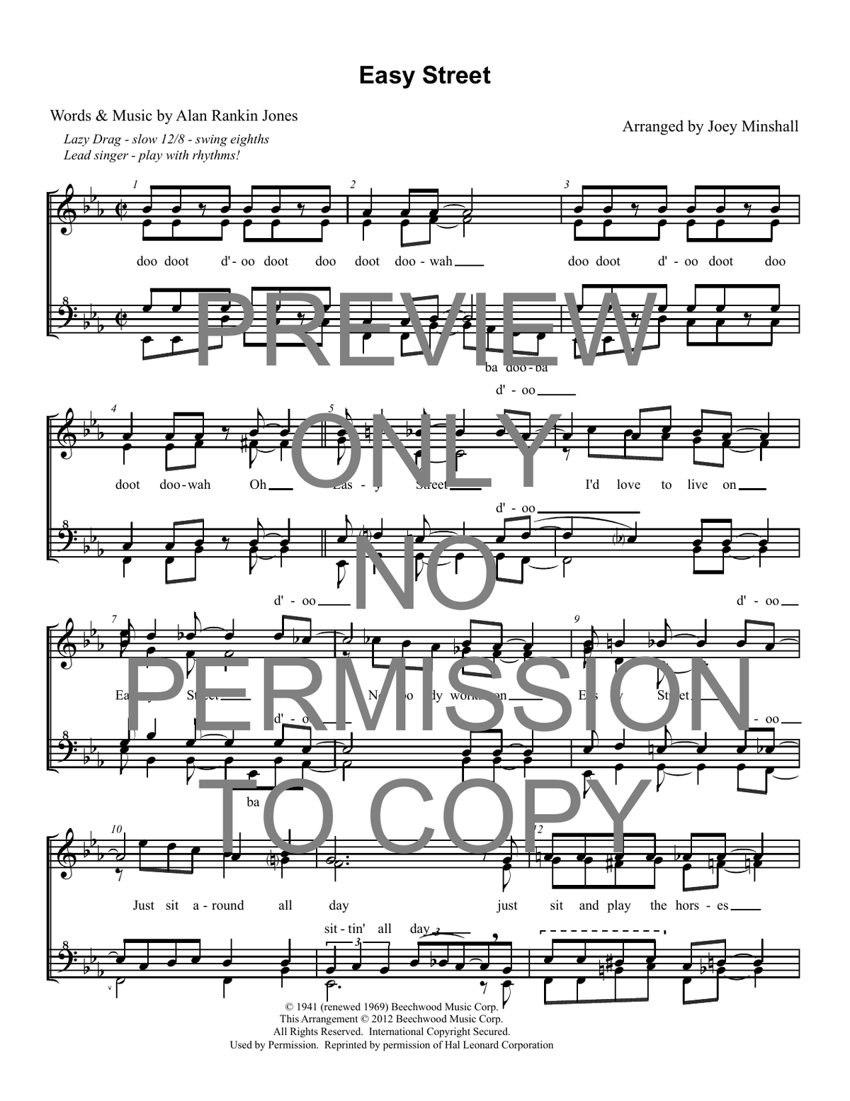 Easy Street — sheet music preview, arranged by Joey Minshall
