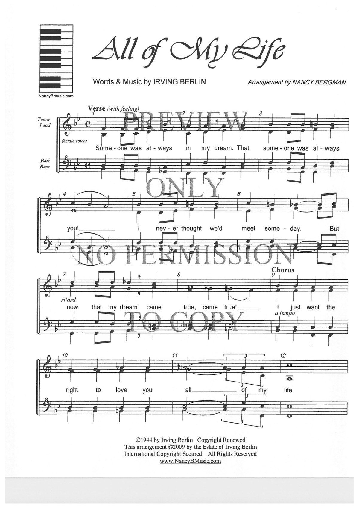 All Of My Life — sheet music preview, arranged by Nancy Bergman