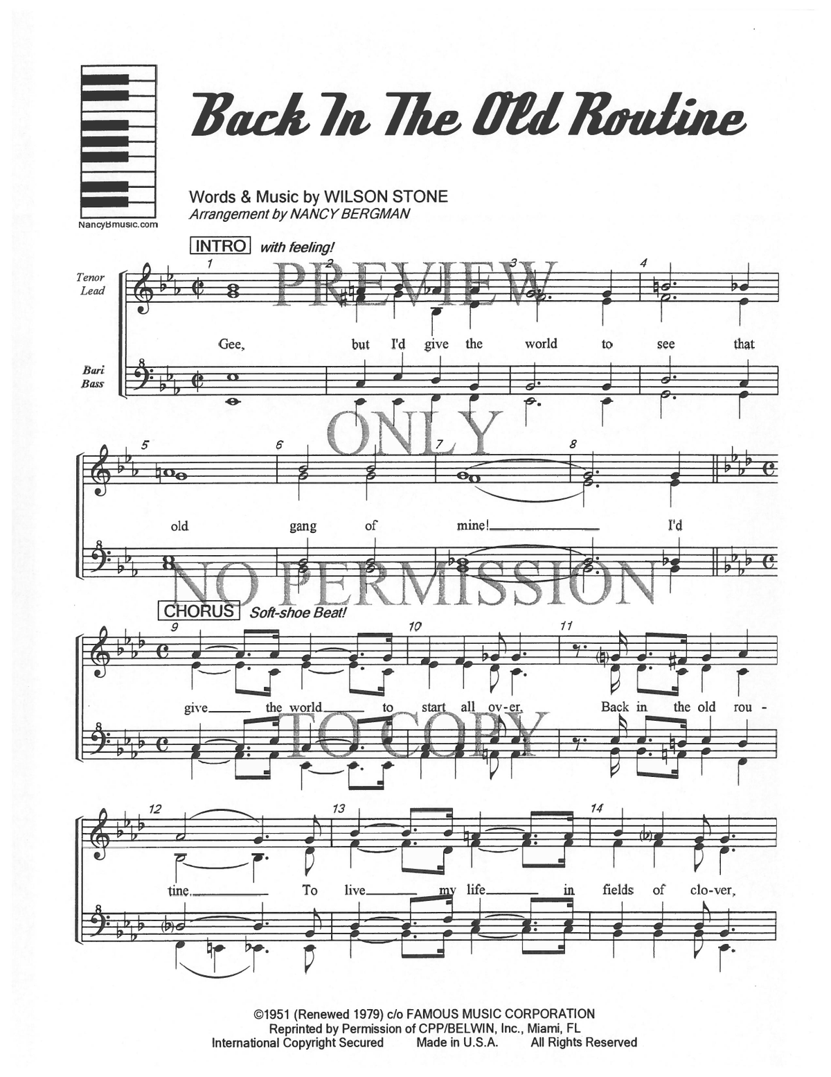 Back In The Old Routine — sheet music preview, arranged by Nancy Bergman
