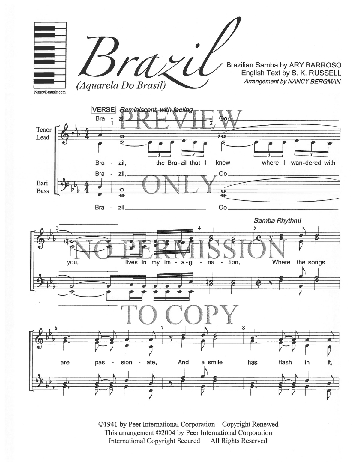 Brazil (Aquarela Do Brasil) — sheet music preview, arranged by Nancy Bergman