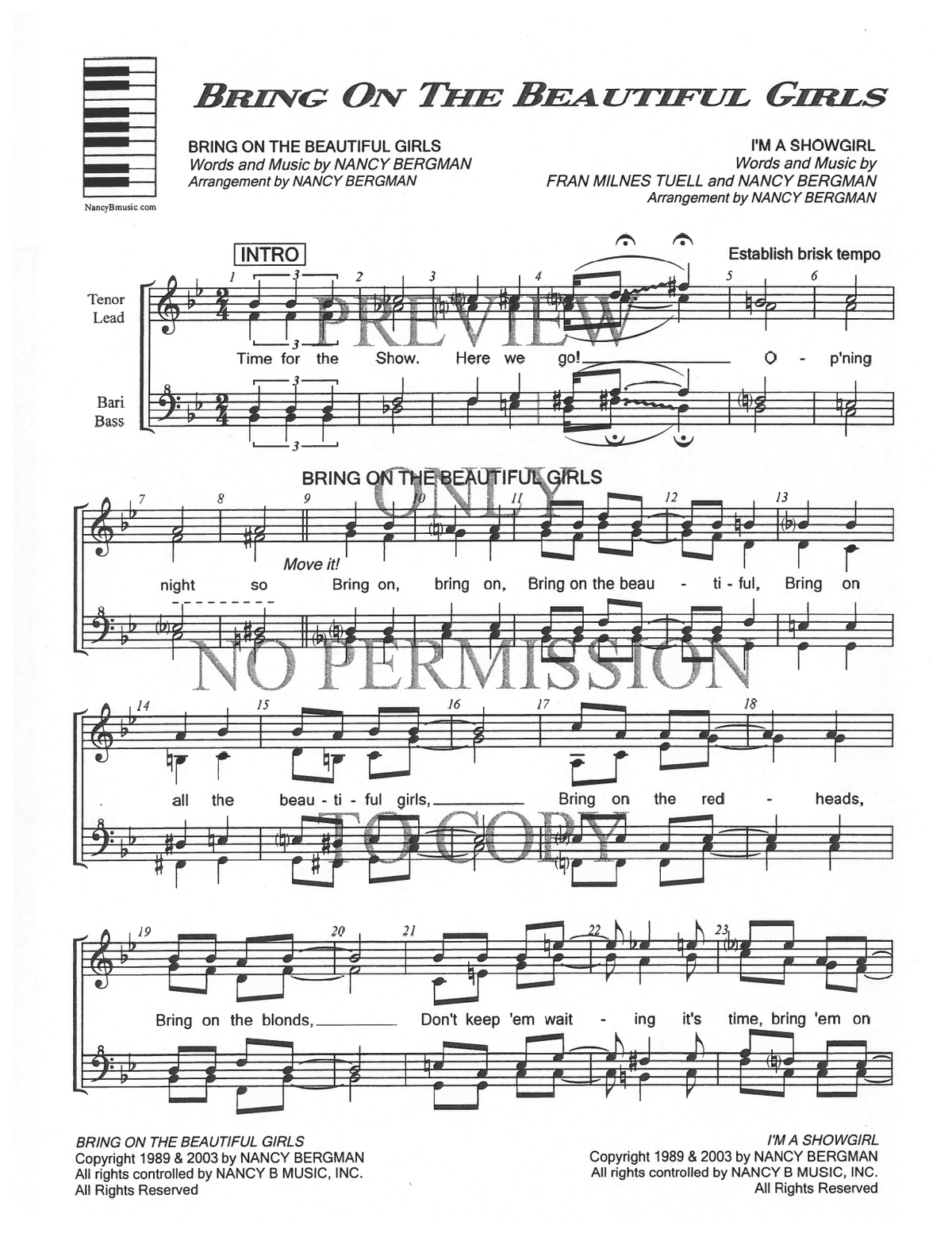 Bring On The Beautiful Girls/I'm A Showgirl — sheet music preview, arranged by Nancy Bergman