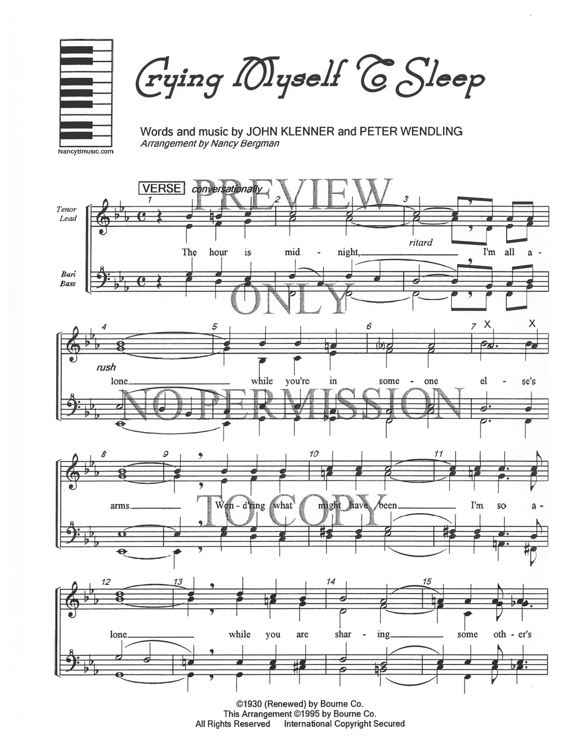 Crying Myself To Sleep — sheet music preview, arranged by Nancy Bergman